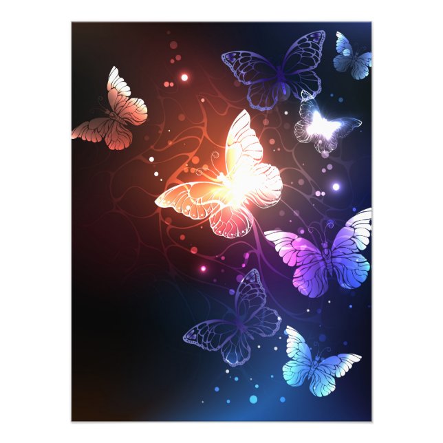 Glowing Night Butterflies Fototryck (Framsidan)