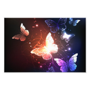 Glowing Night Butterflies Fototryck