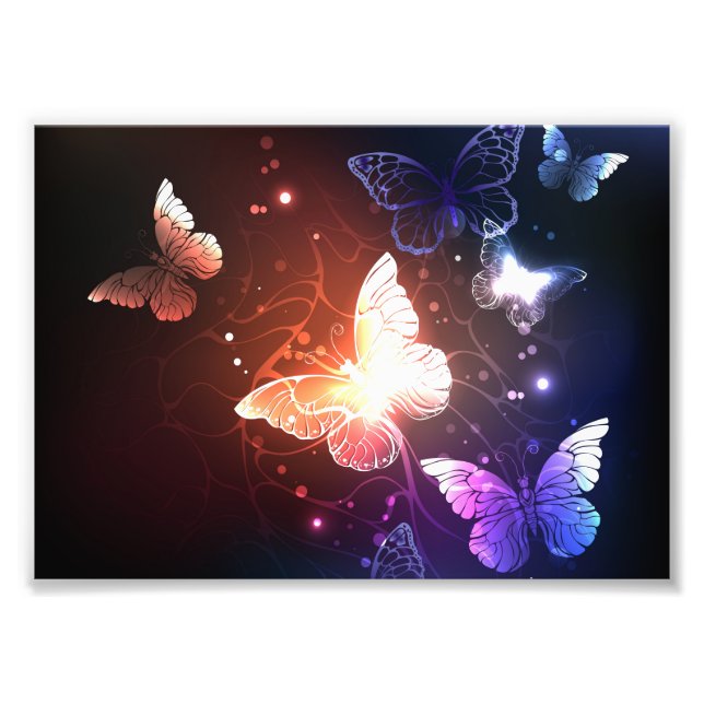 Glowing Night Butterflies Fototryck (Framsidan)