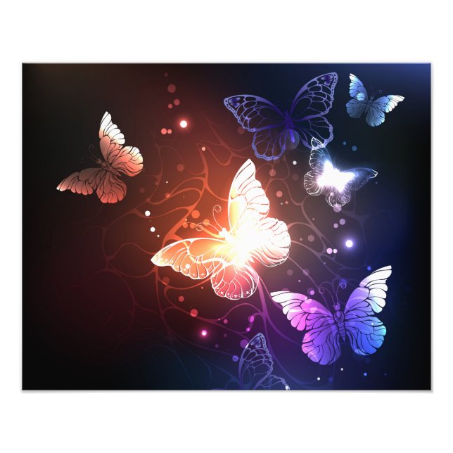 Glowing Night Butterflies Fototryck (Framsidan)