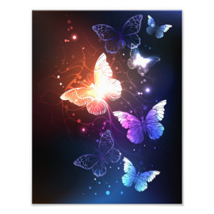 Glowing Night Butterflies Fototryck