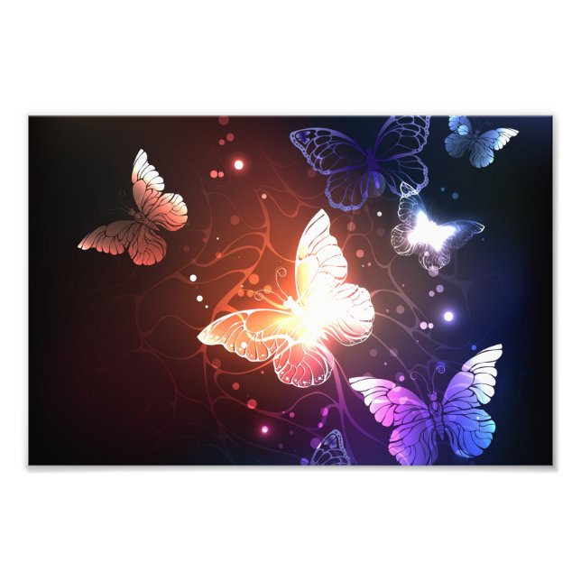 Glowing Night Butterflies Fototryck (Framsidan)