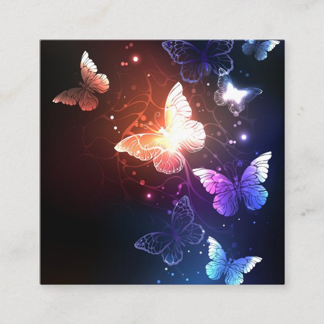 Glowing Night Butterflies Fyrkantigt Visitkort (Framsida)