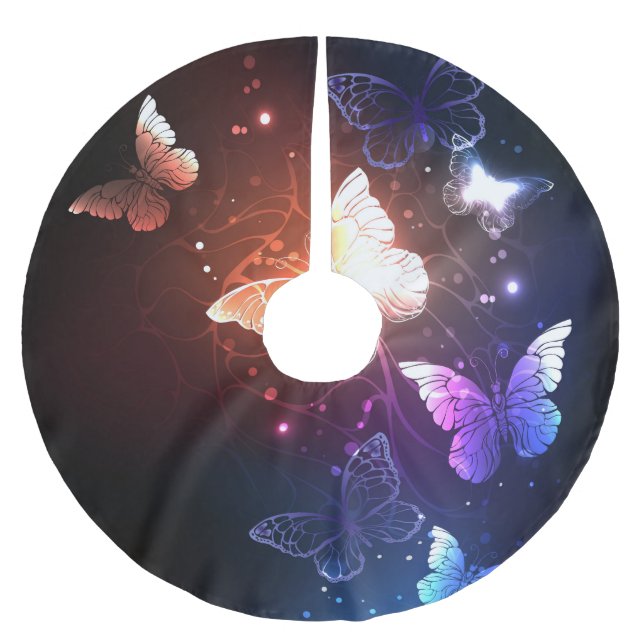 Glowing Night Butterflies Julgransmatta Borstad Polyester (Framsidan)