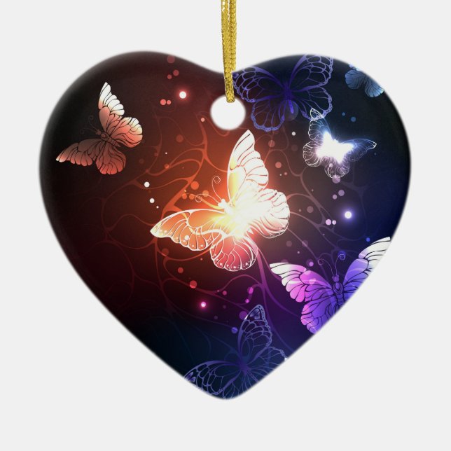Glowing Night Butterflies Julgransprydnad Keramik (Framsidan)