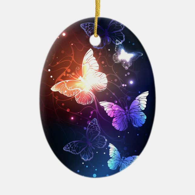 Glowing Night Butterflies Julgransprydnad Keramik (Framsidan)