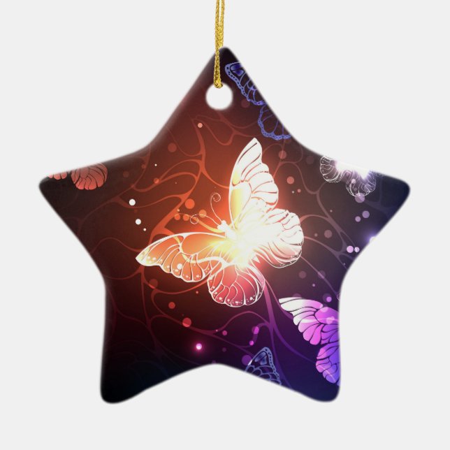 Glowing Night Butterflies Julgransprydnad Keramik (Framsidan)