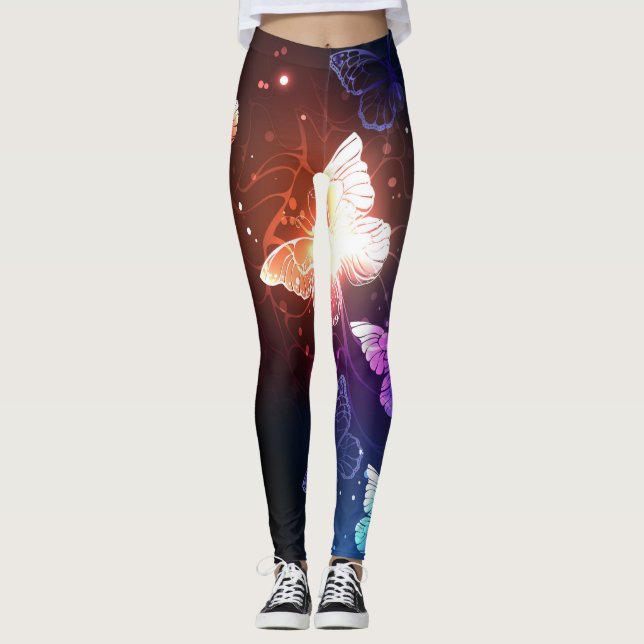 Glowing Night Butterflies Leggings (Framsida)