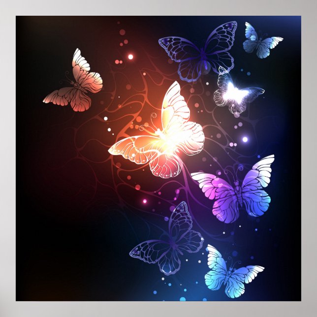 Glowing Night Butterflies Poster (Framsidan)