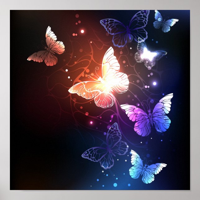 Glowing Night Butterflies Poster (Framsidan)