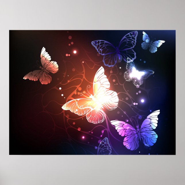 Glowing Night Butterflies Poster (Framsidan)