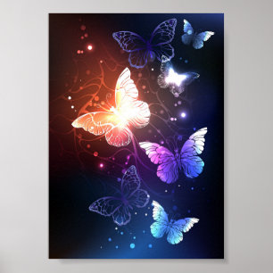 Glowing Night Butterflies Poster