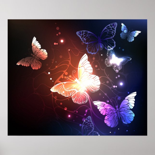 Glowing Night Butterflies Poster (Framsidan)