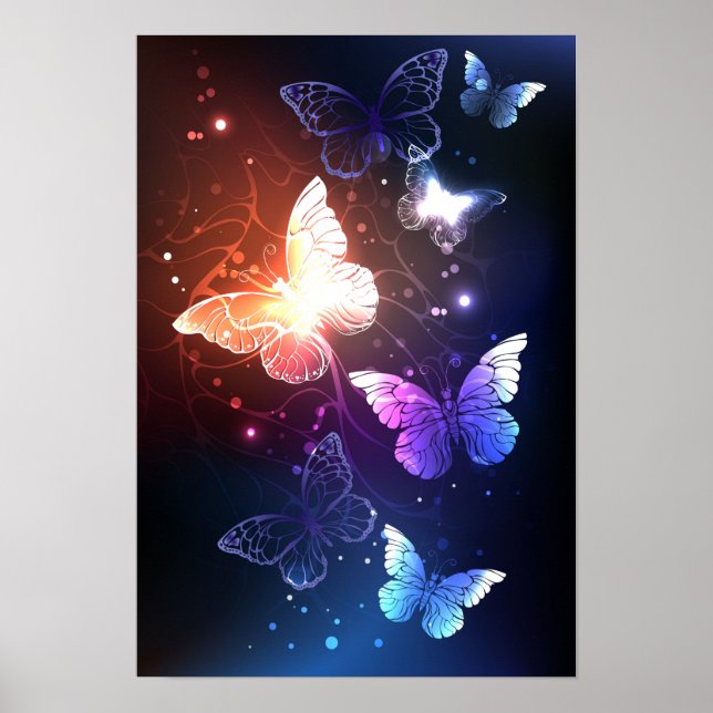 Glowing Night Butterflies Poster (Framsidan)