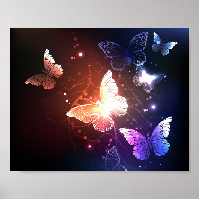 Glowing Night Butterflies Poster (Framsidan)