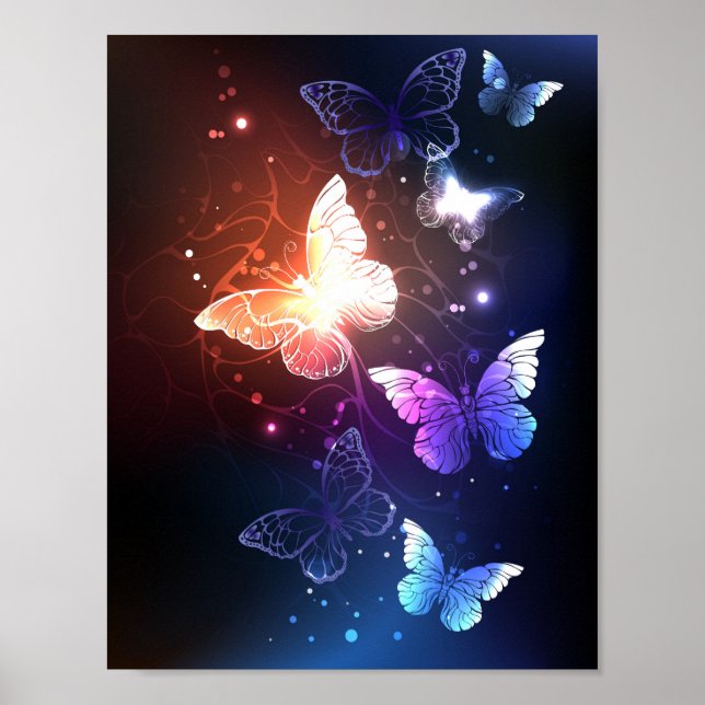 Glowing Night Butterflies Poster (Framsidan)