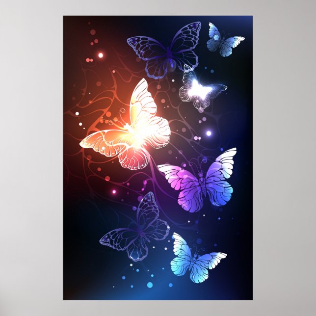 Glowing Night Butterflies Poster (Framsidan)
