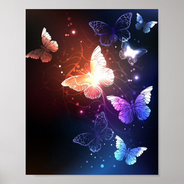 Glowing Night Butterflies Poster (Framsidan)