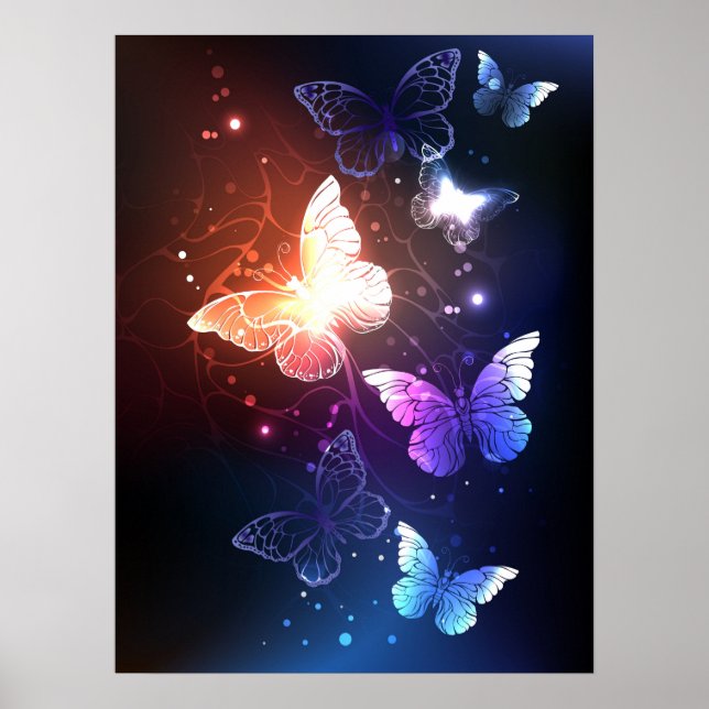 Glowing Night Butterflies Poster (Framsidan)
