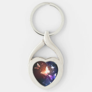 Glowing Night Butterflies Twisted Heart Silverfärgad Nyckelring