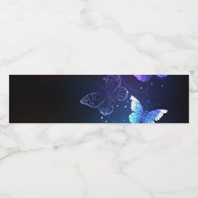 Glowing Night Butterflies Vattenflaskor Etikett (Singel etikett)