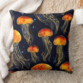 Glowing Ocean Jellyfish Art Kudde