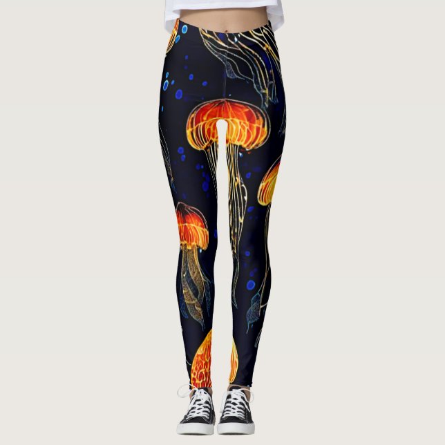 Glowing Ocean Jellyfish Art Leggings (Framsida)