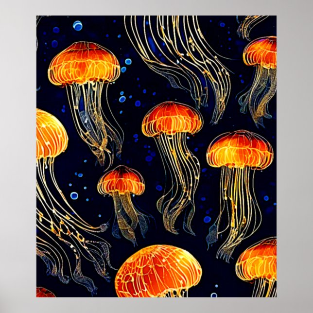 Glowing Ocean Jellyfish Art Poster (Framsidan)