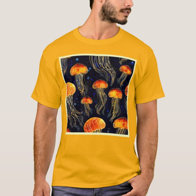 Glowing Ocean Jellyfish Art T Shirt (Framsida)