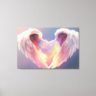 *~* Glowing Opal Heart Angel Vingar Blue AP78 Canvastryck