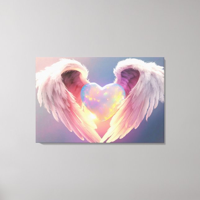 *~* Glowing Opal Heart Angel Vingar Blue AP78 Canvastryck (Framsida)