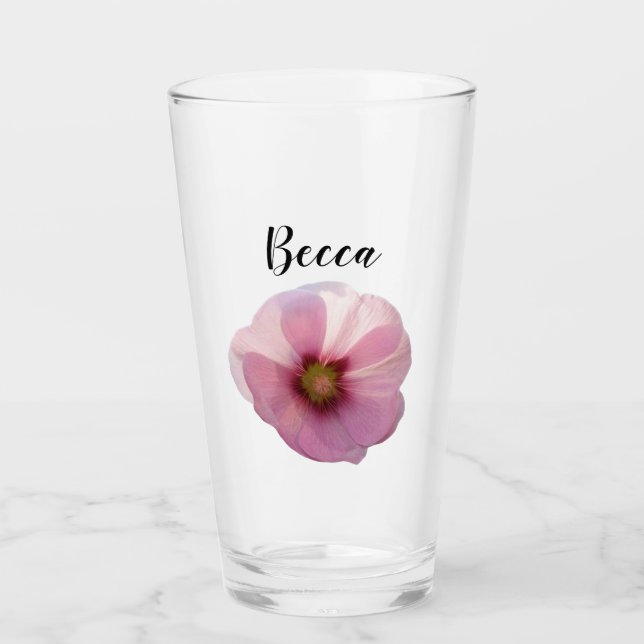 Glowing Pink Hollyhock Flower Personalized Glass Glaskopp (Framsida)