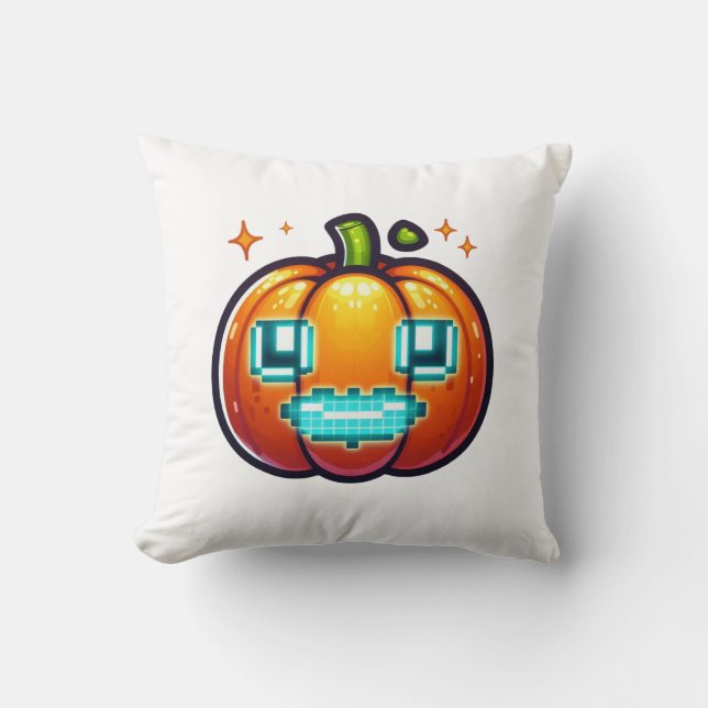 Glowing Pixel Pumpkin Dekorativ kudde Retro Gamer (Framsida)
