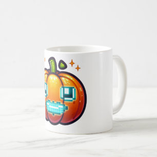 Glowing Pixel Pumpkin Mugg - Retro Gamer Halloween