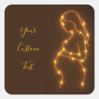 Glowing Pregnant Woman Silhouette Baby Shower Invi Fyrkantigt Klistermärke