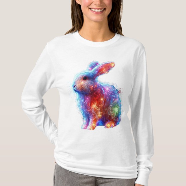 Glowing Prism Rabbit - Etheral Neon Light Animal T Shirt (Framsida)