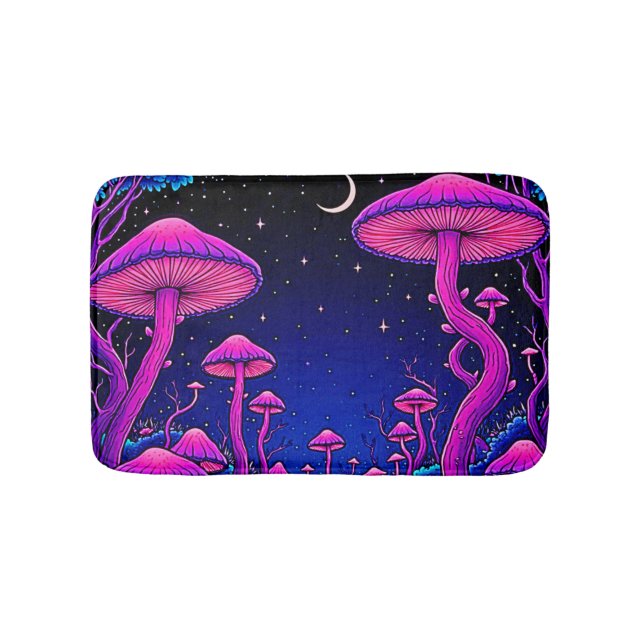 Glowing Psychedelic Mushroom Forest Night Badrumsmatta (Framsidan)