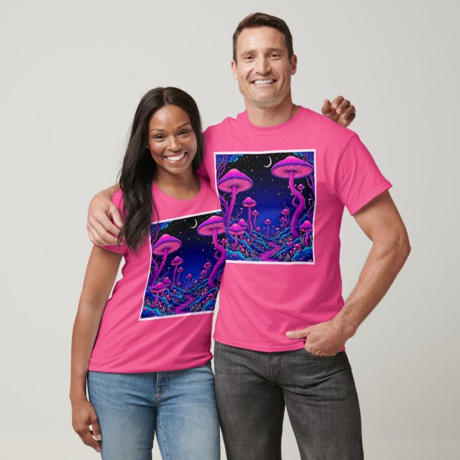 Glowing Psychedelic Mushroom Forest Night T Shirt (Unisex)