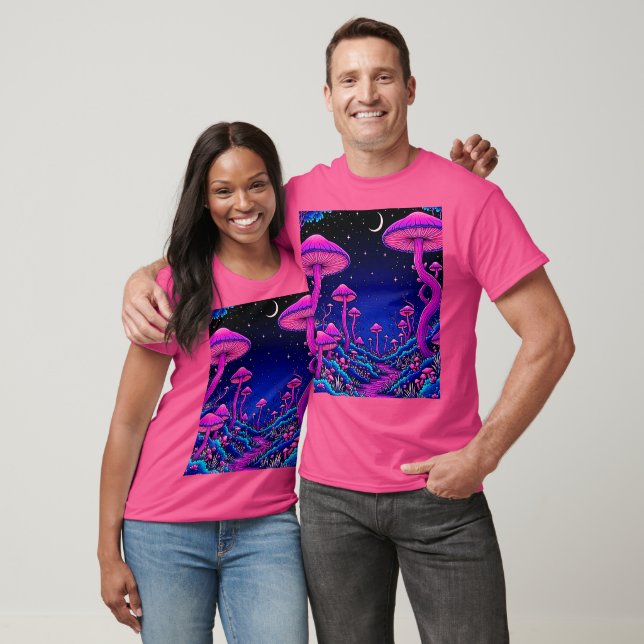 Glowing Psychedelic Mushroom Forest Night T Shirt (Unisex)
