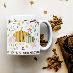 Glowing Pumpkin and Höst löv Blommigt Doodle Kaffemugg