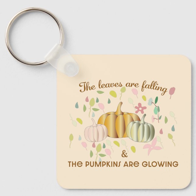Glowing Pumpkin and Höst löv Blommigt Doodle Nyckelring (Framsida)