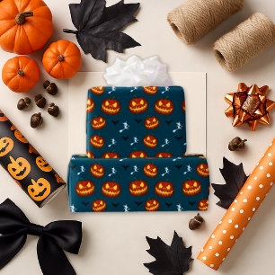 Glowing Pumpkin Fladdermus Mörk Teal Spooky Hallow Presentpapper
