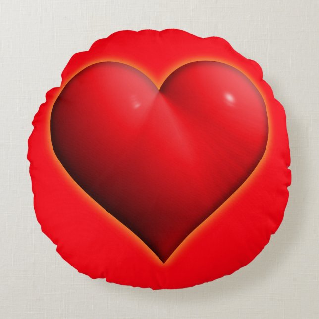 Glowing Red 3-D Heart Rund Kudde (Framsidan)