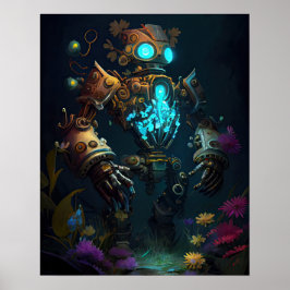 Glowing Robot & Flowers Poster