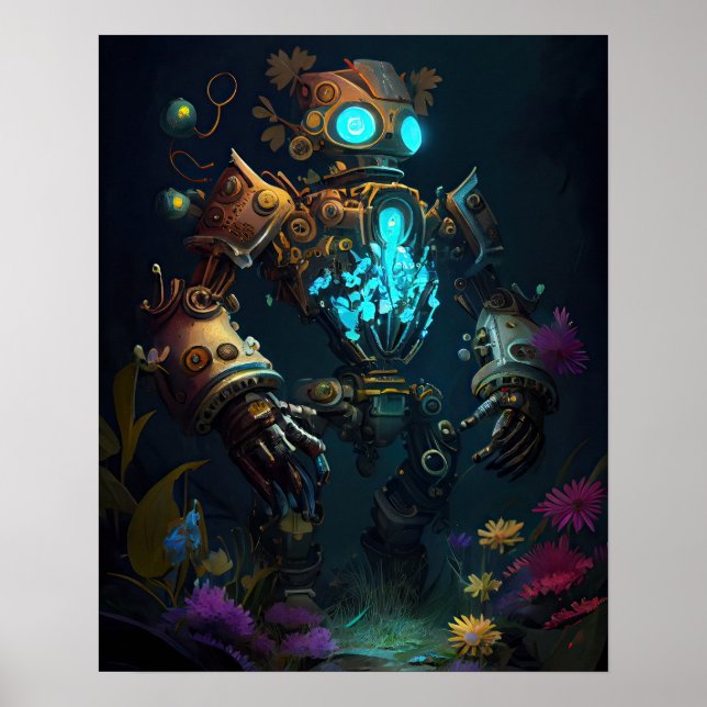Glowing Robot & Flowers Poster (Framsidan)