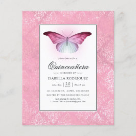 Glowing Rosa Butterfly Quinceañera Flygblad