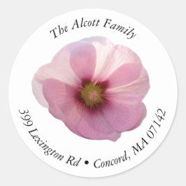 Glowing Rosa Hollyhock Flower Round Address Label Runt Klistermärke