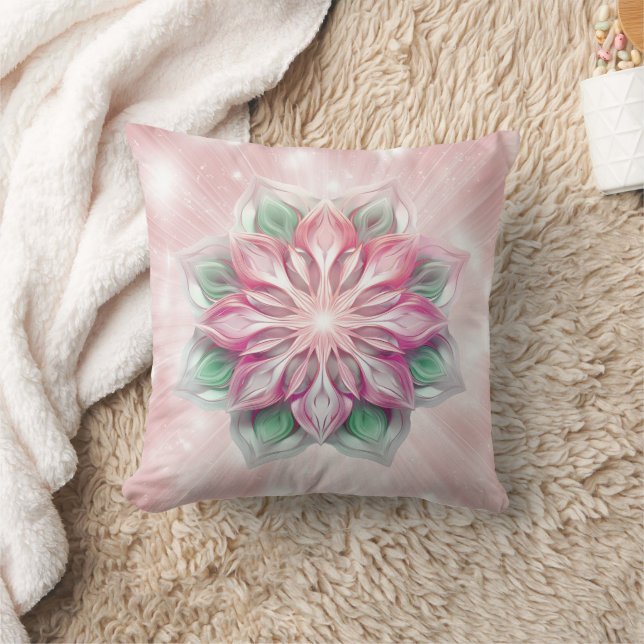 Glowing Rosa Mandala Kudde (Filt)
