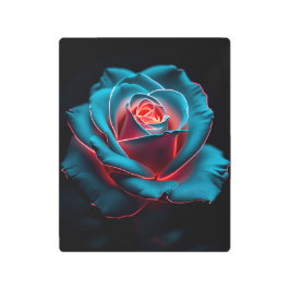 Glowing Rose Metal Print | Teal and Red Floral Wal