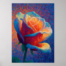 Glowing Rose Pointillism Flower Art Poster